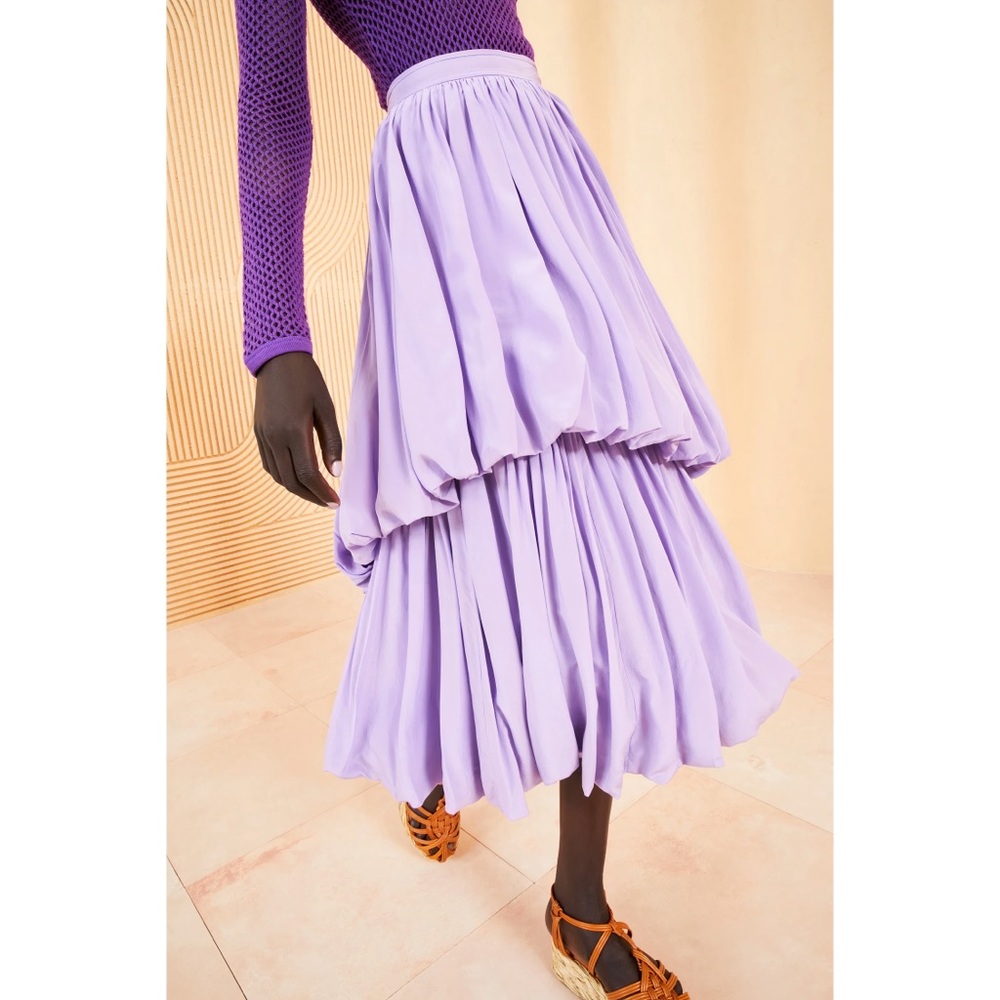 Ulla Johnson Midi Silk Purple Simone Tiered Skirt